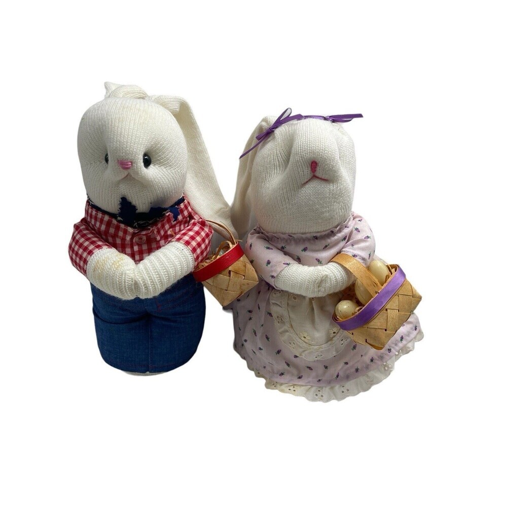 Vintage Pair of Handmade Sock Bunny Easter  Doll RARE